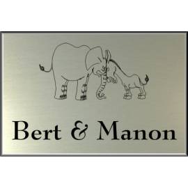 RVS look Naambordje 12 x 8 cm olifant ezel
