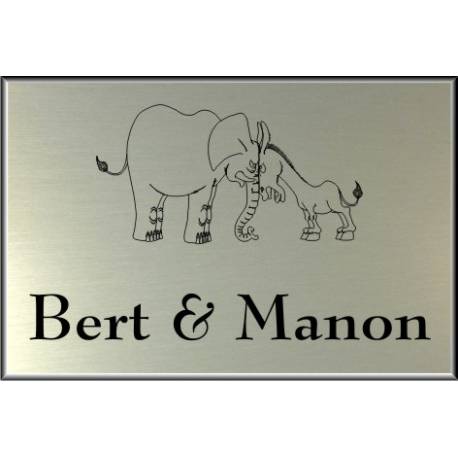 RVS look Naambordje 12 x 8 cm olifant ezel