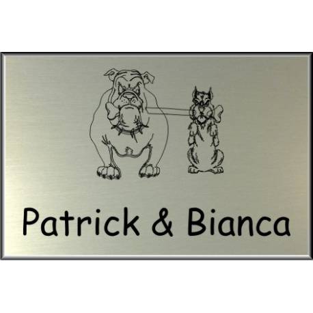 RVS look Naambordje 12 x 8 cm 2 honden